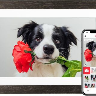 10.1'' Frameo Digital Picture Frame, 32GB WiFi Digital Photo Frame, 1280x800 IPS Touch Screen, Auto-Rotate, Slideshow, Send Photos/Videos via Free App(Black Wood Frame)