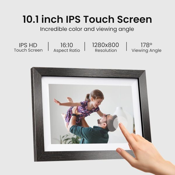 10.1'' Frameo Digital Picture Frame, 32GB WiFi Digital Photo Frame, 1280x800 IPS Touch Screen, Auto-Rotate, Slideshow, Send Photos/Videos via Free App(Black Wood Frame) - Image 2