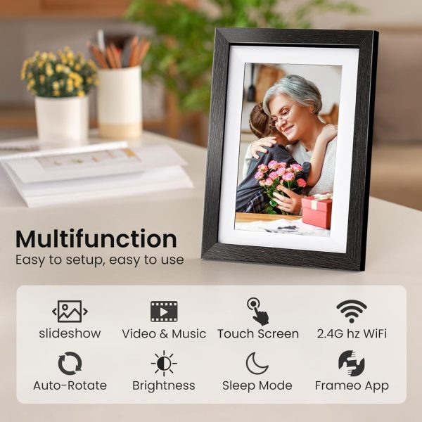 10.1'' Frameo Digital Picture Frame, 32GB WiFi Digital Photo Frame, 1280x800 IPS Touch Screen, Auto-Rotate, Slideshow, Send Photos/Videos via Free App(Black Wood Frame) - Image 4