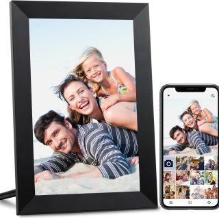 AEEZO 10.1 Inch WiFi Digital Picture Frame, IPS Touch Screen Smart Cloud Photo Frame with 32GB Storage, Easy Setup to Share Photos or Videos via AiMOR APP, Auto-Rotate, Wall Mountable (Black)